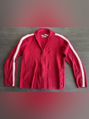 Vintage Red White Cable Knit Tommy Hilfiger Sweater Cardigan M